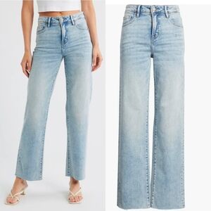 Hidden Jeans Asymmetric Raw Hem High Waist Wide Leg Light Wash Denim Jeans 26